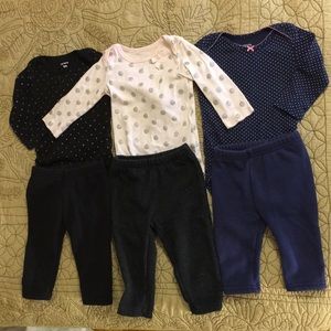 3 sets Fleece pants and matching onesies 9M